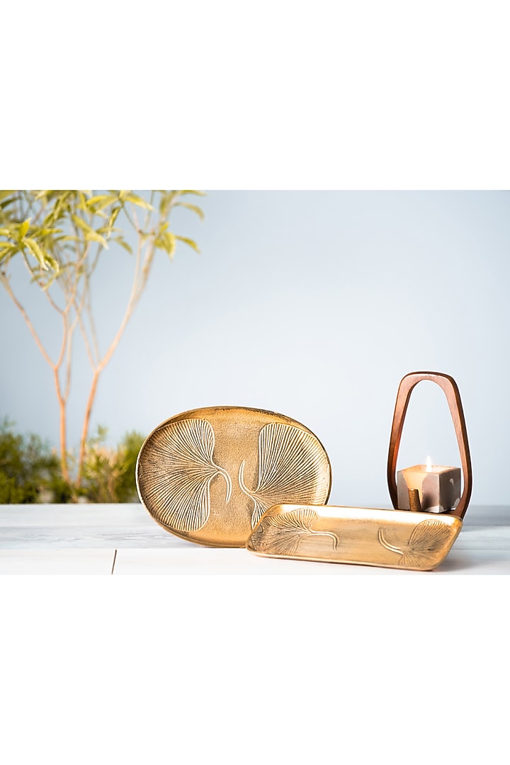 Antique Gold Metal Colonial Leaf Engraved Rectangle Plate (Set of 2) by SG Home at Pernia's Pop Up Shop