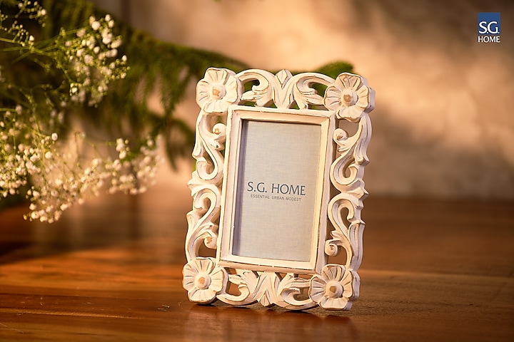 White-Wash Finish Wooden Engraved Photo Frame (Set of 2) by SG Home