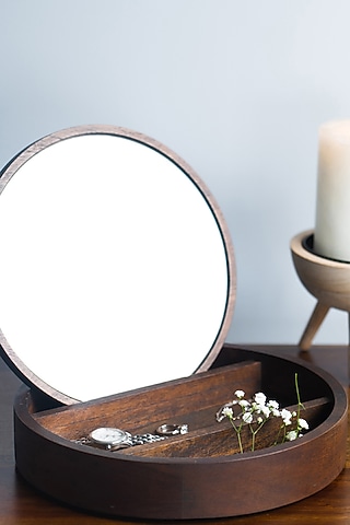 Brown Wooden Round Jewellery Box by SG Home