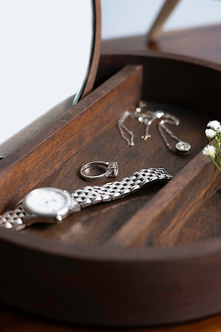 Brown Wooden Round Jewellery Box by SG Home at Pernia's Pop Up Shop