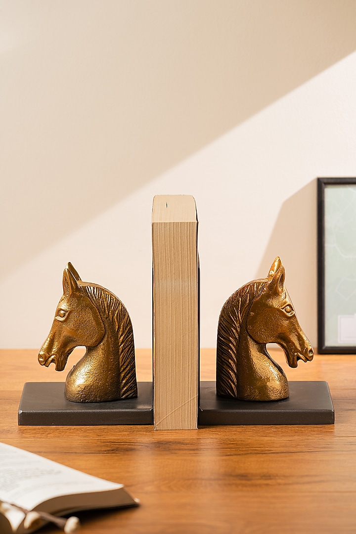 Golden & Grey Metal Handcrafted Canter Bookends by SG Home