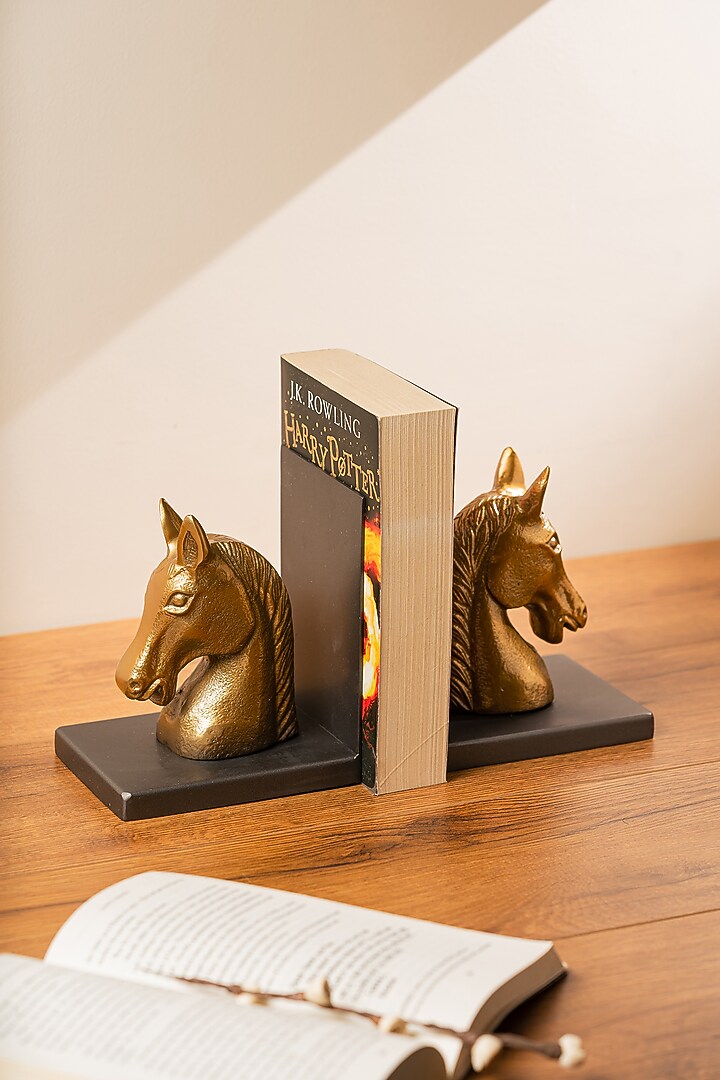 Golden & Grey Metal Handcrafted Canter Bookends by SG Home at Pernia's Pop Up Shop
