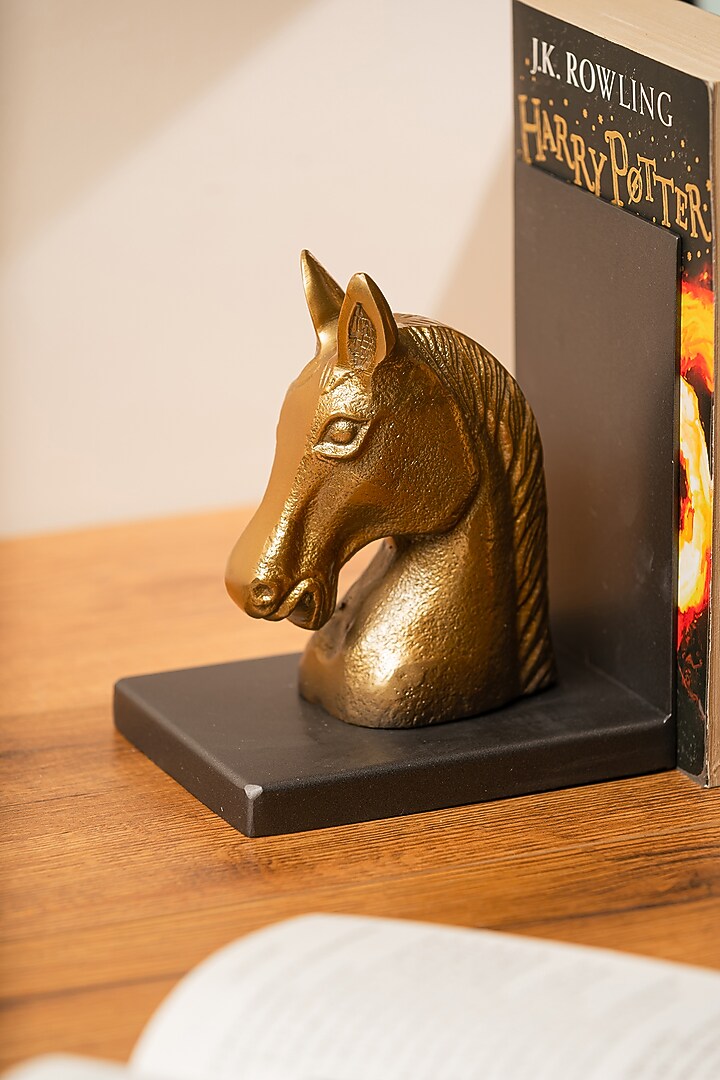 Golden & Grey Metal Handcrafted Canter Bookends by SG Home at Pernia's Pop Up Shop