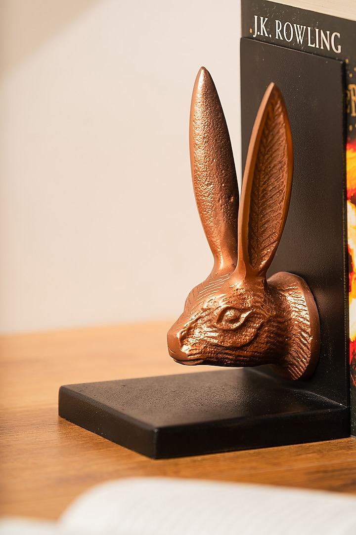 Rose Gold & Grey Metal Handcrafted Rabbit-Shaped Bookends by SG Home at Pernia's Pop Up Shop