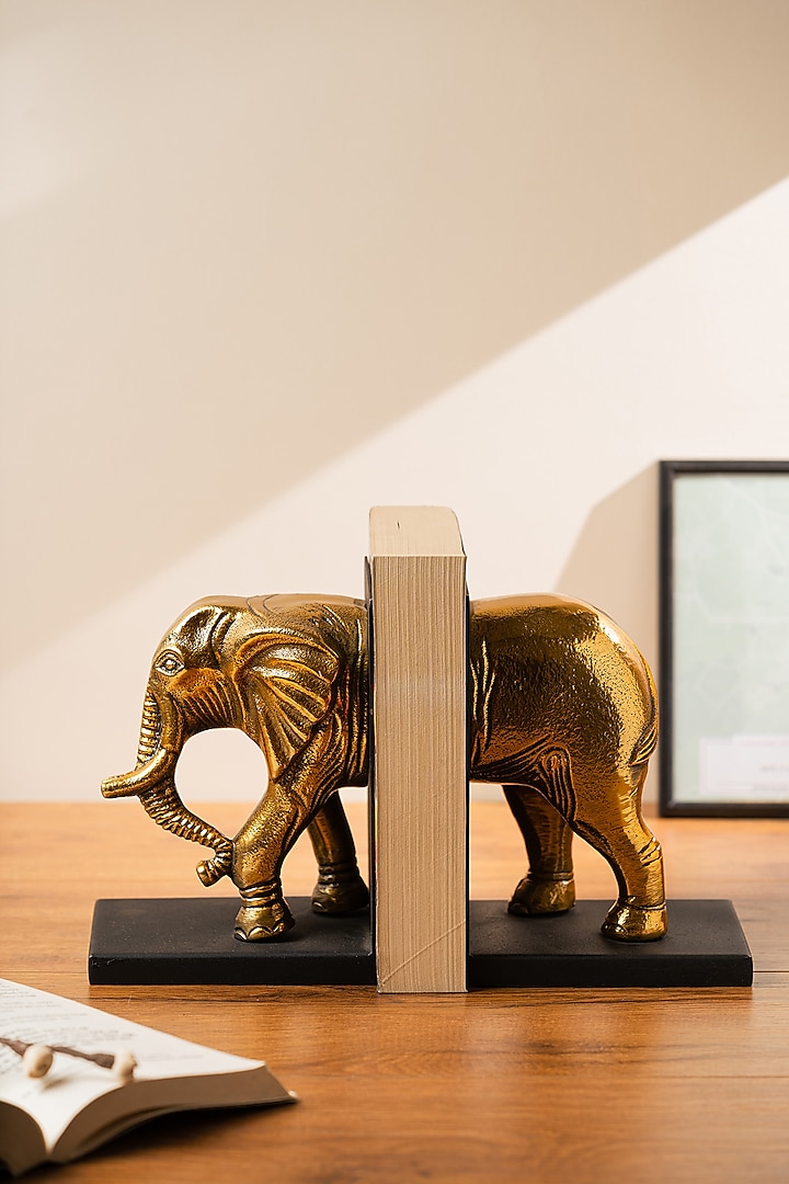 Golden & Grey Metal Handcrafted Elephant-Shaped Bookends by SG Home