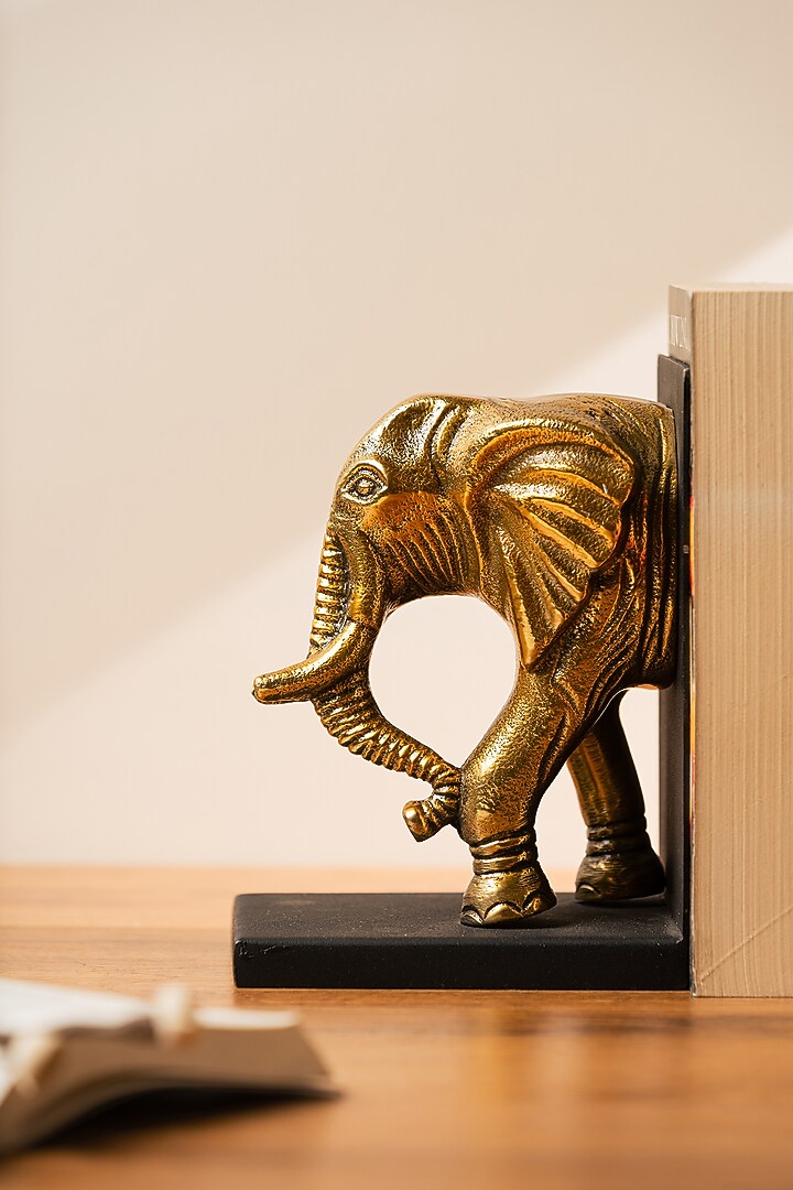 Golden & Grey Metal Handcrafted Elephant-Shaped Bookends by SG Home at Pernia's Pop Up Shop