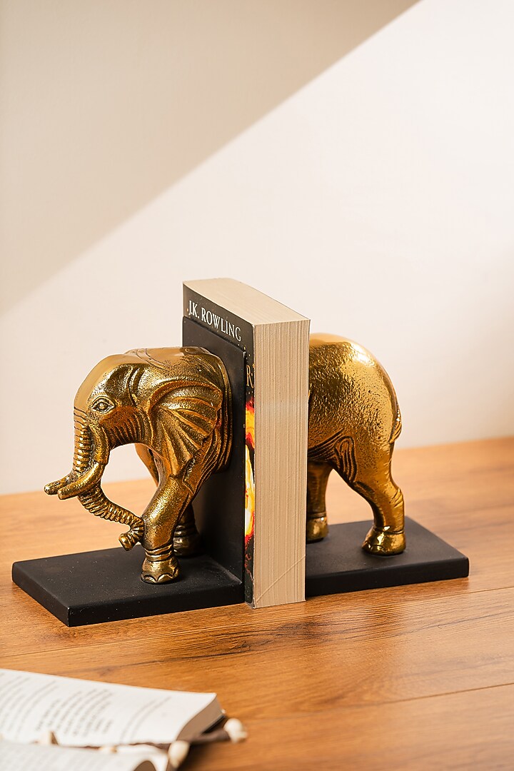 Golden & Grey Metal Handcrafted Elephant-Shaped Bookends by SG Home at Pernia's Pop Up Shop