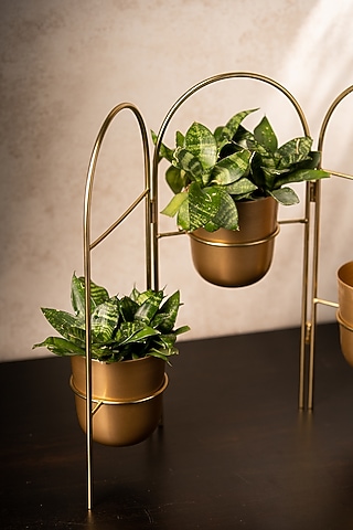 Golden Metal Handcrafted Planter Set by SG Home