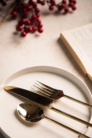 Golden Metal Handcrafted Cutlery Set by SG Home