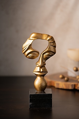 Golden Metal & Marble Handcrafted Abstract Face Sculpture by SG Home