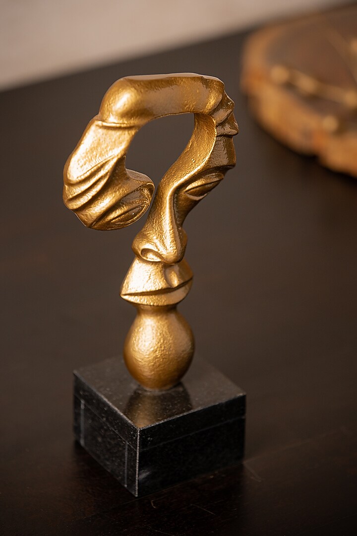 Golden Metal & Marble Handcrafted Abstract Face Sculpture by SG Home at Pernia's Pop Up Shop