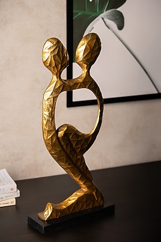 Golden Metal & Marble Handcrafted Sculpture by SG Home