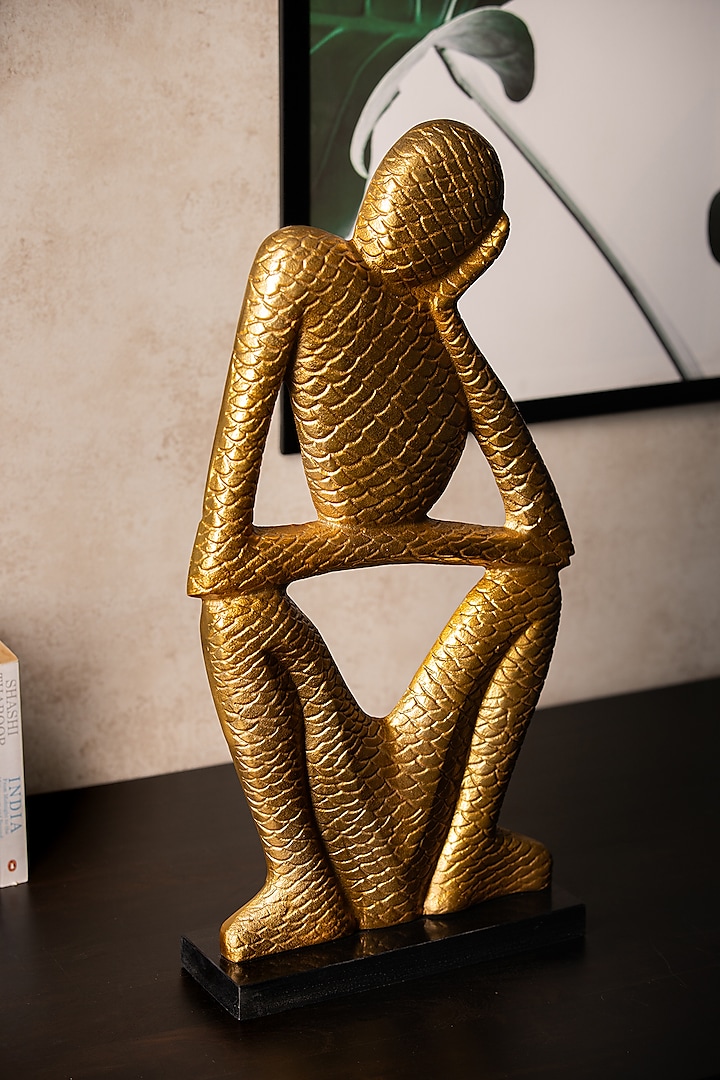 Golden Metal & Marble Handcrafted Man Sculpture by SG Home