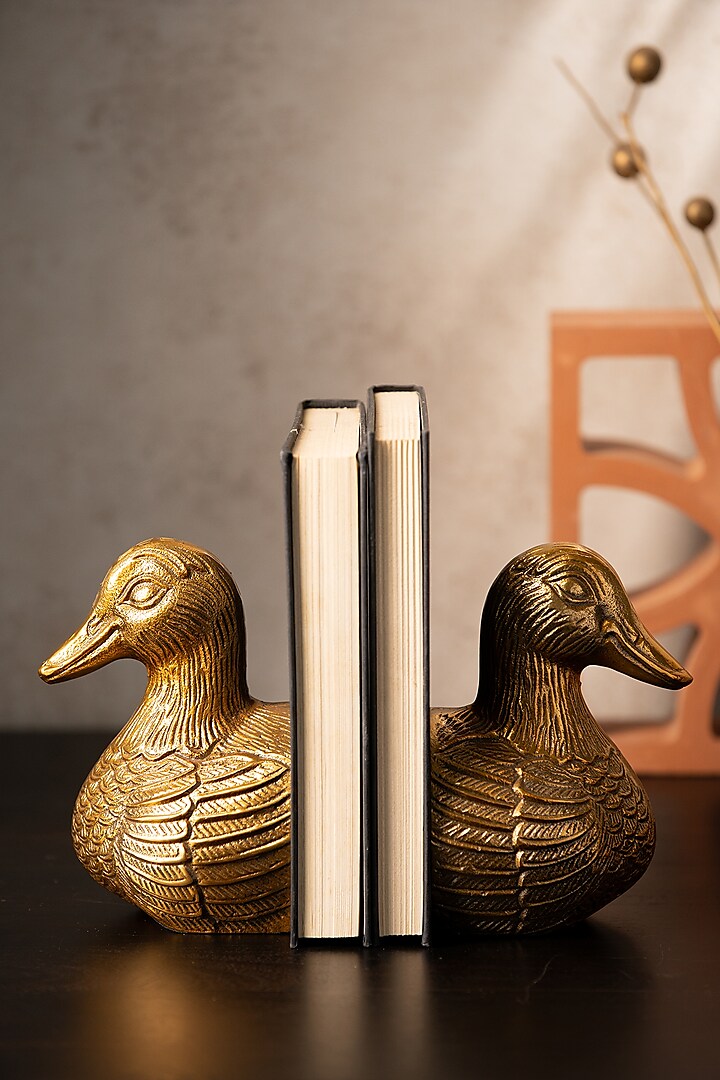Golden Metal Handcrafted Duck-Shaped Bookends by SG Home