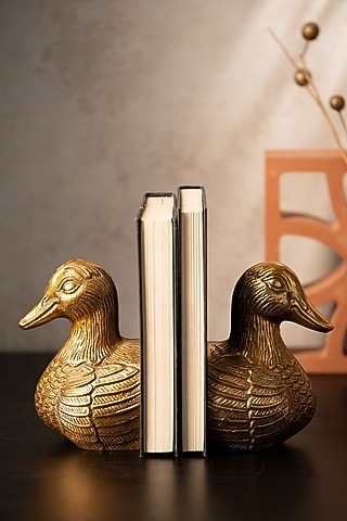 Golden Metal Handcrafted Duck-Shaped Bookends by SG Home