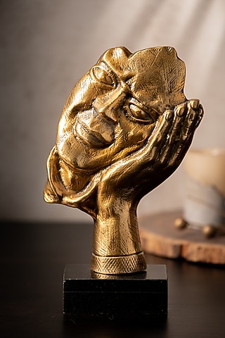 Golden Metal & Marble Handcrafted Face Sculpture by SG Home