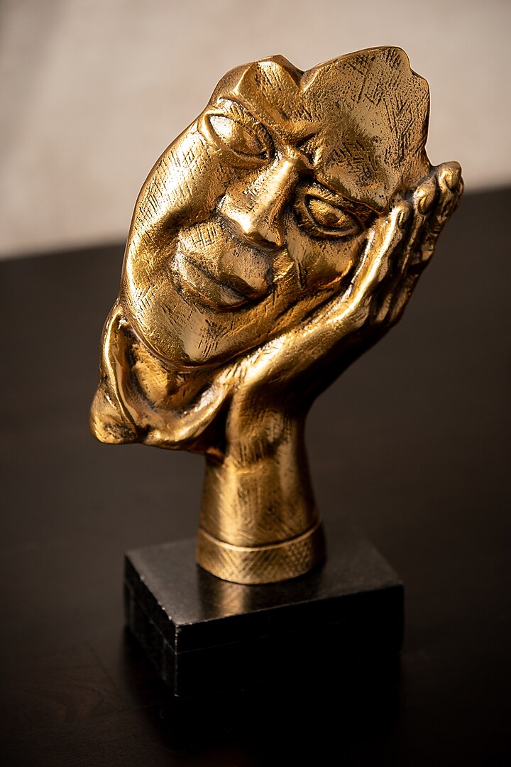 Golden Metal & Marble Handcrafted Face Sculpture by SG Home at Pernia's Pop Up Shop