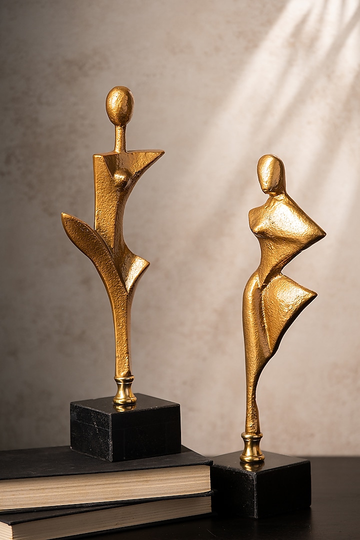 Golden Metal & Marble Handcrafted Dancing Sculpture by SG Home