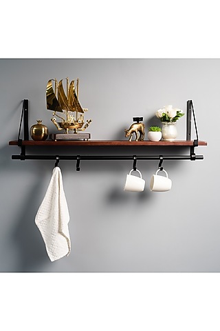 Brown & Black Floating Shelf with Loops by SG Home