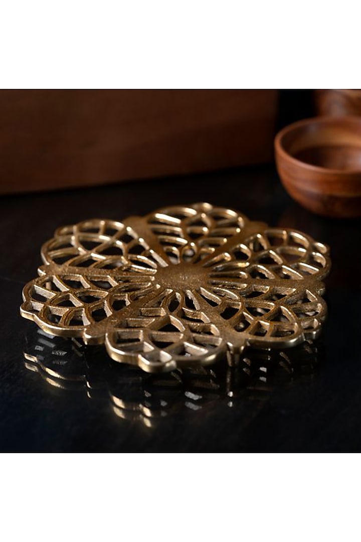 Golden Metal Floral Trivet (Set Of 4) by SG Home at Pernia's Pop Up Shop