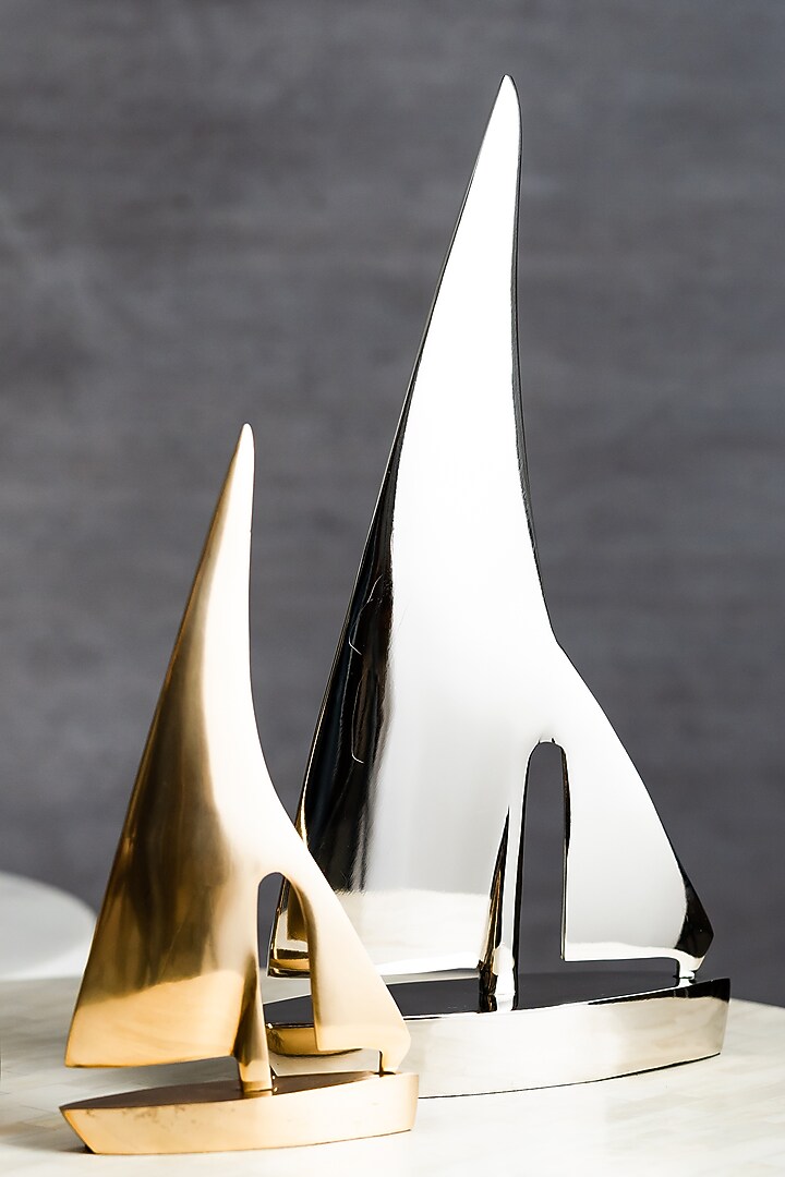 Silver & Gold Metal Sail Boat Sculpture (Set Of 2) by SG Home at Pernia's Pop Up Shop