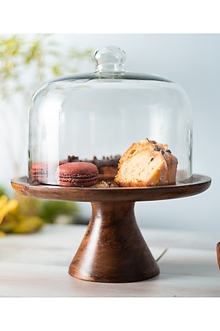 Brown Wood & Glass Cake Stand by SG Home