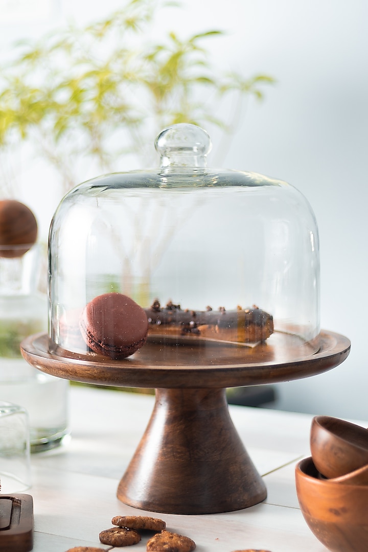 Brown Wood & Glass Cake Stand by SG Home at Pernia's Pop Up Shop