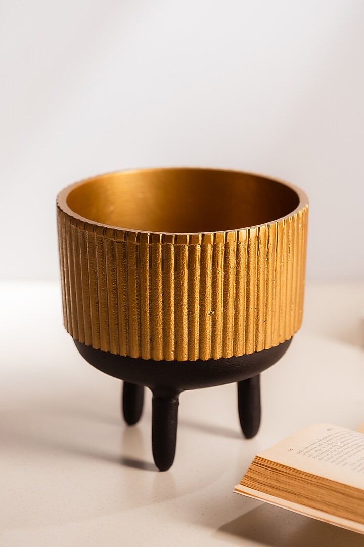 Golden Metal Ribbed Robo Planter by SG Home at Pernia's Pop Up Shop