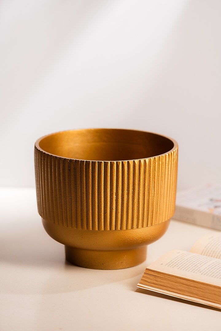 Golden Metal Ribbed Planter by SG Home at Pernia's Pop Up Shop