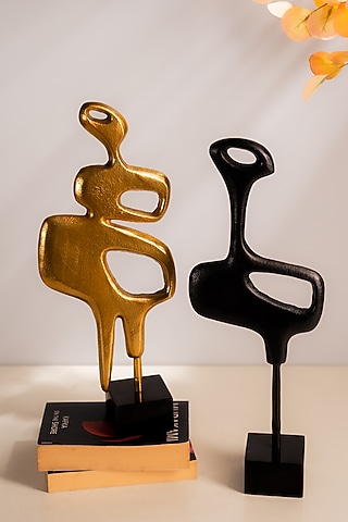 Golden & Black Metal Marble Sculpture Set by SG Home