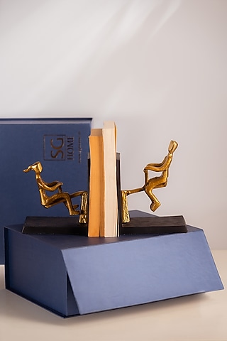 Golden & Black Metal Seesaw Rustic Bookend Set by SG Home