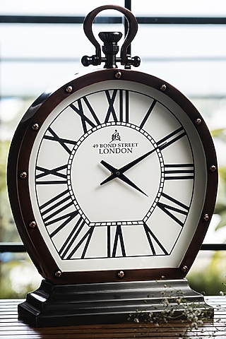 Black Glass & Metal Regal Table Top Clock by SG Home
