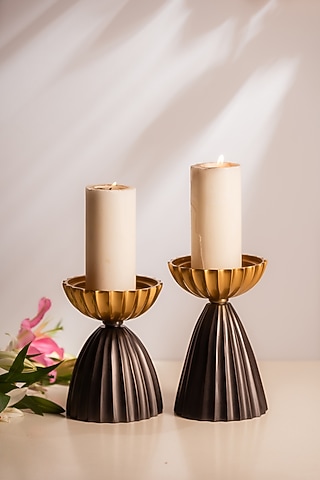 Golden Metal Bloom Candle Stand Set by SG Home