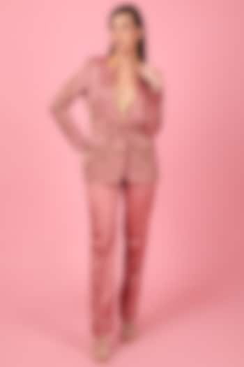 Nude Pink Embroidered Blazer Set by Shagufta Rahim