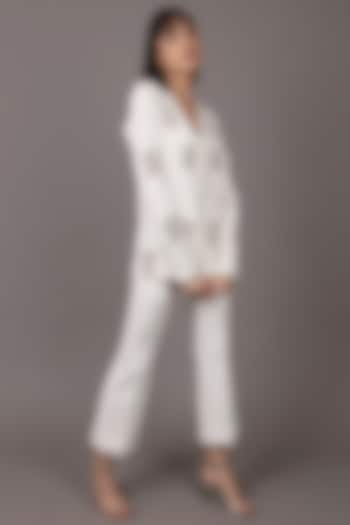 White Embroidered Front-Open Jacket Set by Shagufta Rahim