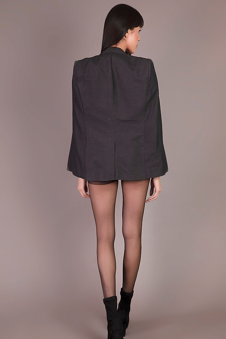 Charcoal Black Single-Breasted Cape by Shagufta Rahim at Pernia's Pop Up Shop