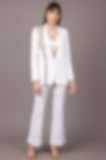 White Embroidered Single-Breasted Blazer Set by Shagufta Rahim at Pernia's Pop Up Shop