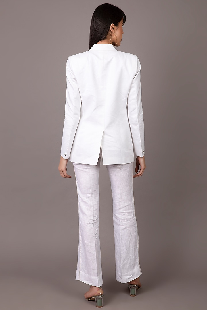 White Embroidered Single-Breasted Blazer Set by Shagufta Rahim at Pernia's Pop Up Shop