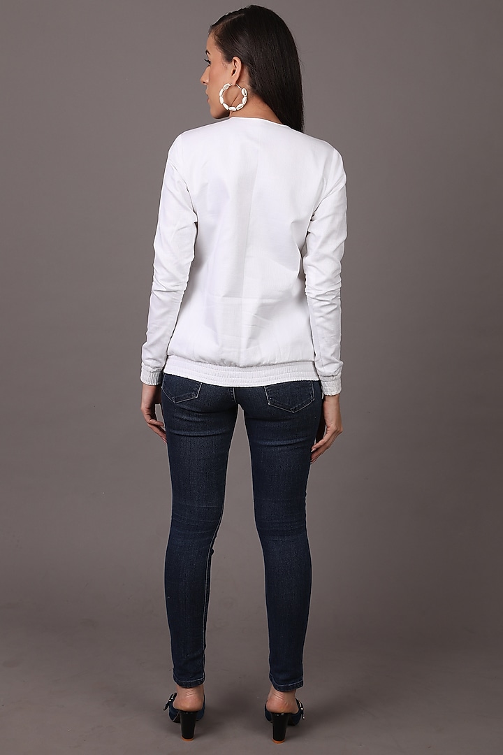 White Embroidered Bomber Jacket by Shagufta Rahim at Pernia's Pop Up Shop
