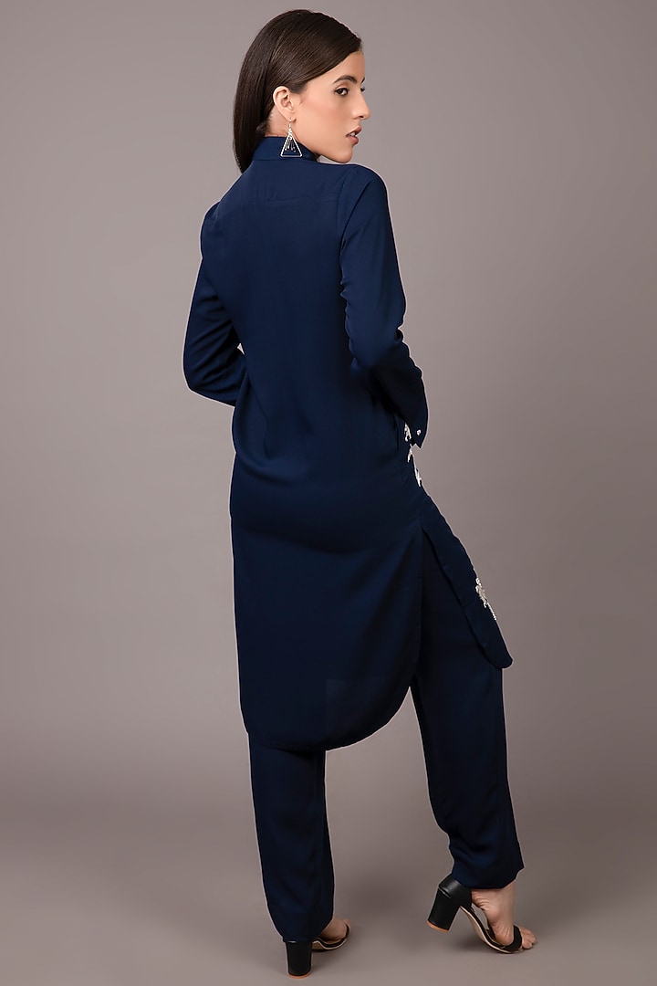 Dark Navy Blue Embroidered Kurta Set by Shagufta Rahim at Pernia's Pop Up Shop