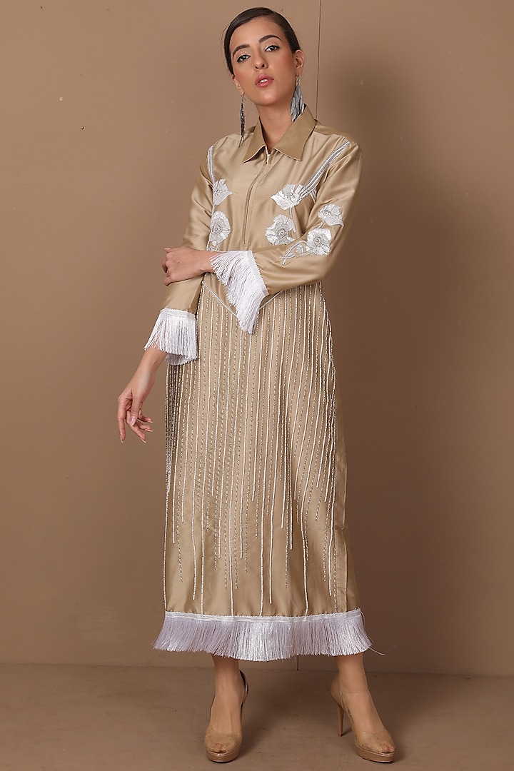 Beige Hand Embroidered Dress by Shagufta Rahim