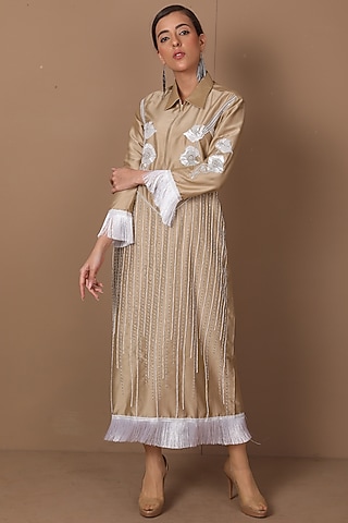Beige Hand Embroidered Dress by Shagufta Rahim