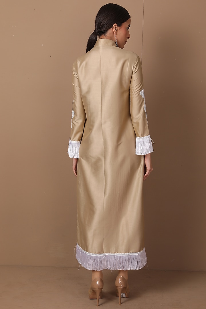 Beige Hand Embroidered Vacation Dress by Shagufta Rahim at Pernia's Pop Up Shop