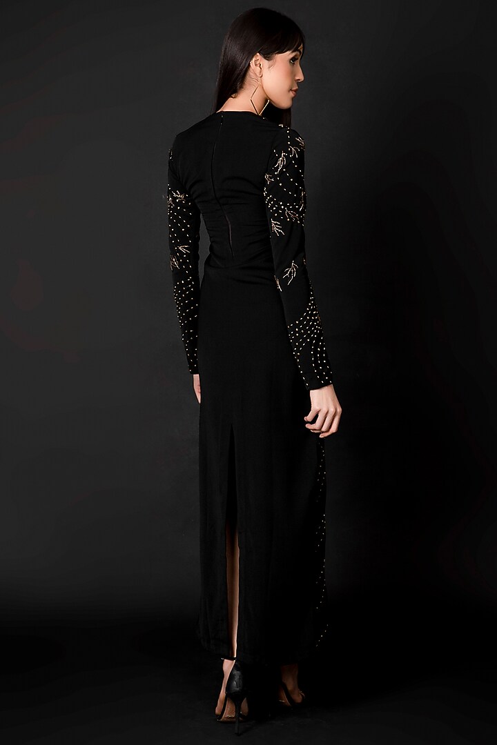 Black Embroidered Maxi Vacation Dress by Shagufta Rahim at Pernia's Pop Up Shop