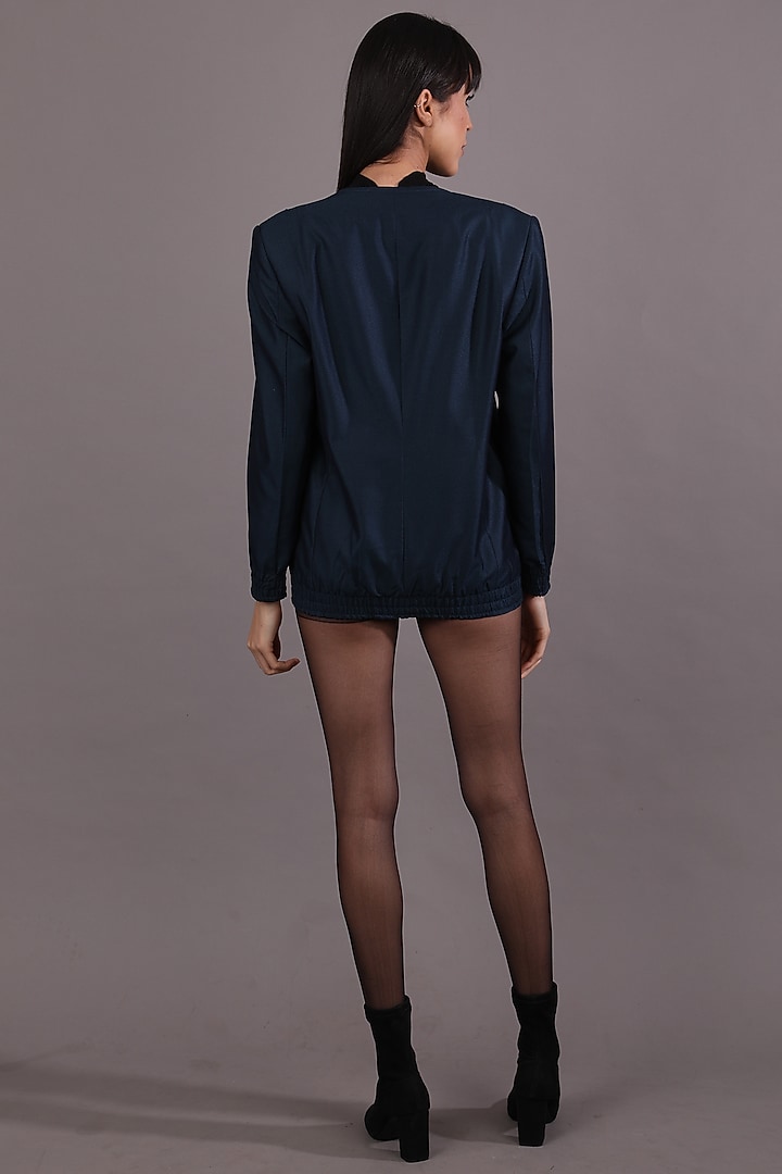 Dark Navy Blue Bomber Jacket by Shagufta Rahim at Pernia's Pop Up Shop