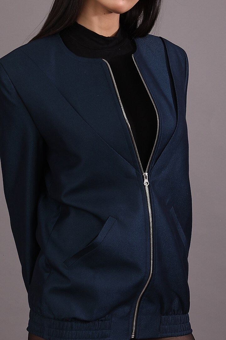 Dark Navy Blue Bomber Jacket by Shagufta Rahim at Pernia's Pop Up Shop
