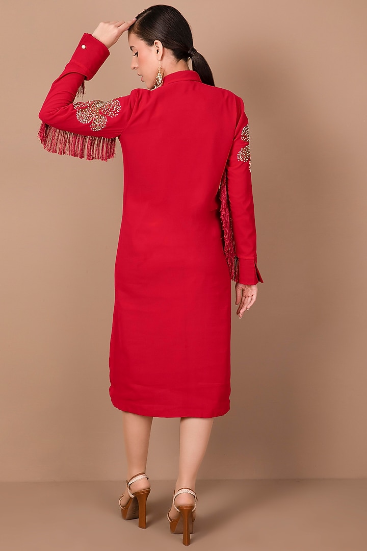 Maroon Embroidered Vacation Shirt Dress by Shagufta Rahim at Pernia's Pop Up Shop