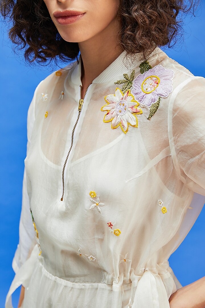 Ivory Organza & Shimmer Georgette Sequins Embroidered Maxi Vacation Dress by Shilpi Gupta Surkhab at Pernia's Pop Up Shop