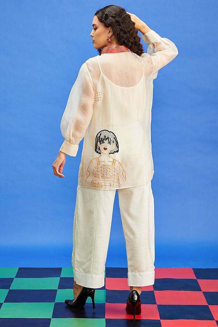 Beige Organza & Cotton Satin Resham Embroidered Shirt by Shilpi Gupta Surkhab at Pernia's Pop Up Shop