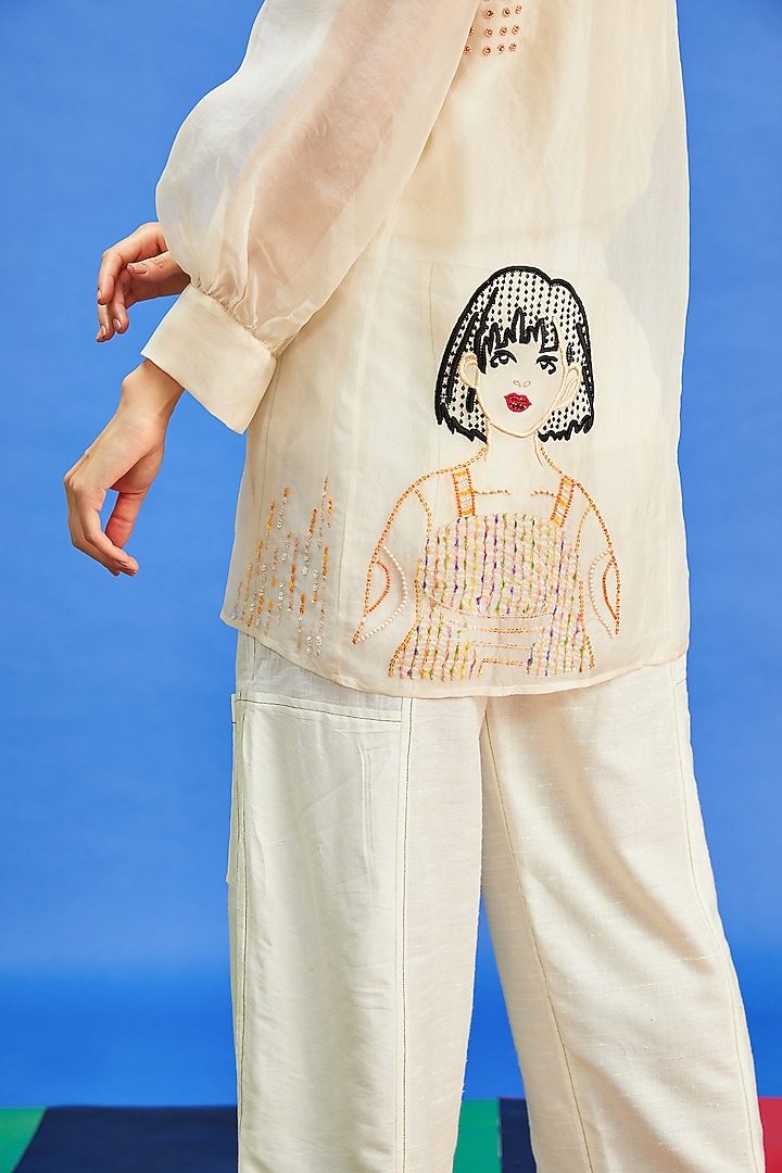 Beige Organza & Cotton Satin Resham Embroidered Shirt by Shilpi Gupta Surkhab at Pernia's Pop Up Shop